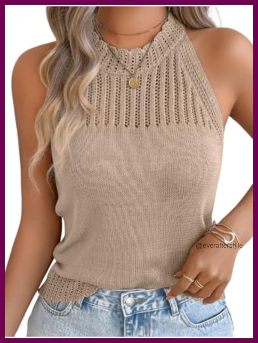 Women's Summer Knit Tank Top Racerback High Neck Lightweight Sweater Vest